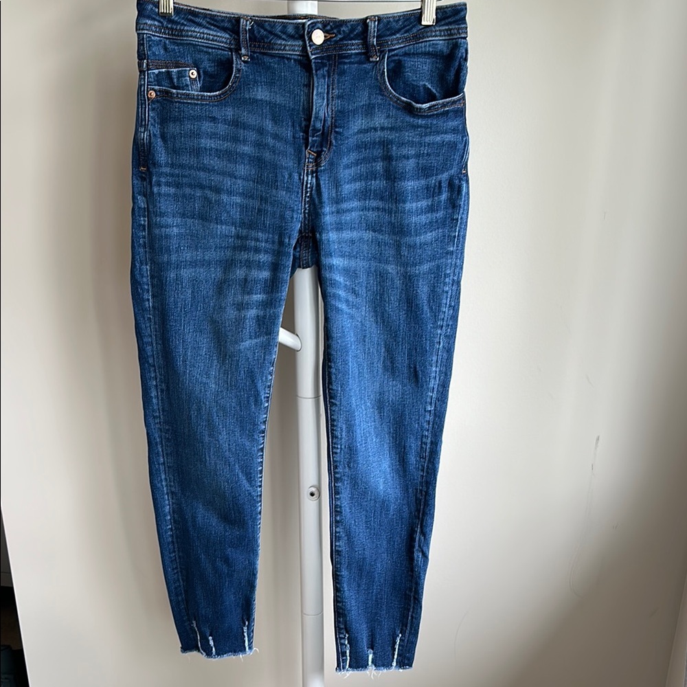 Zara Distressed Skinny Dark Denim Jeans Size 12
